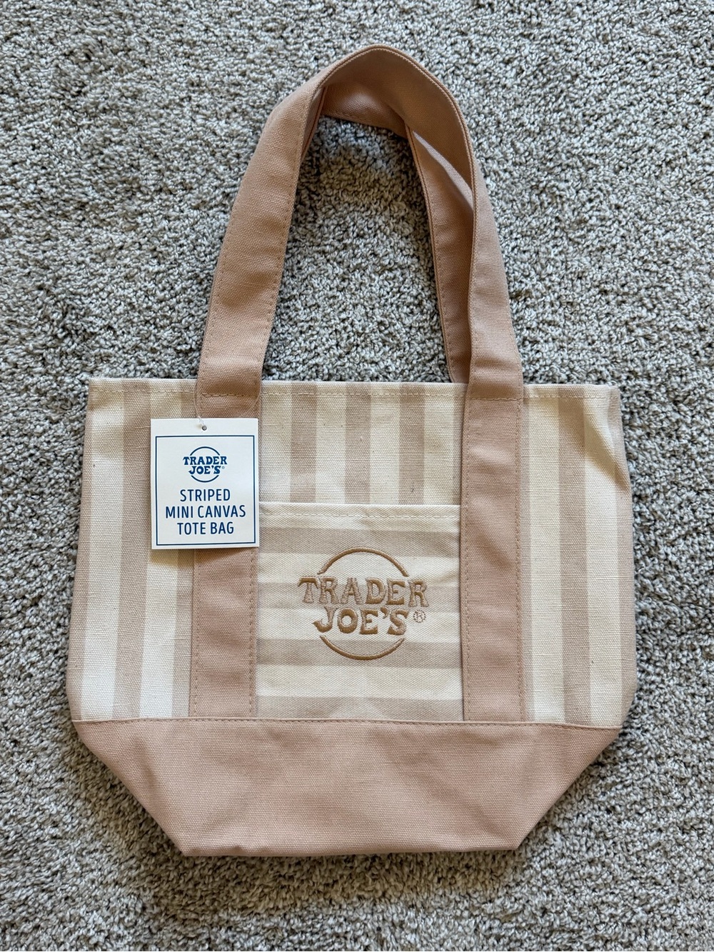 Trader Joe's Striped Canvas mini Tote Bag in Beige and Tan